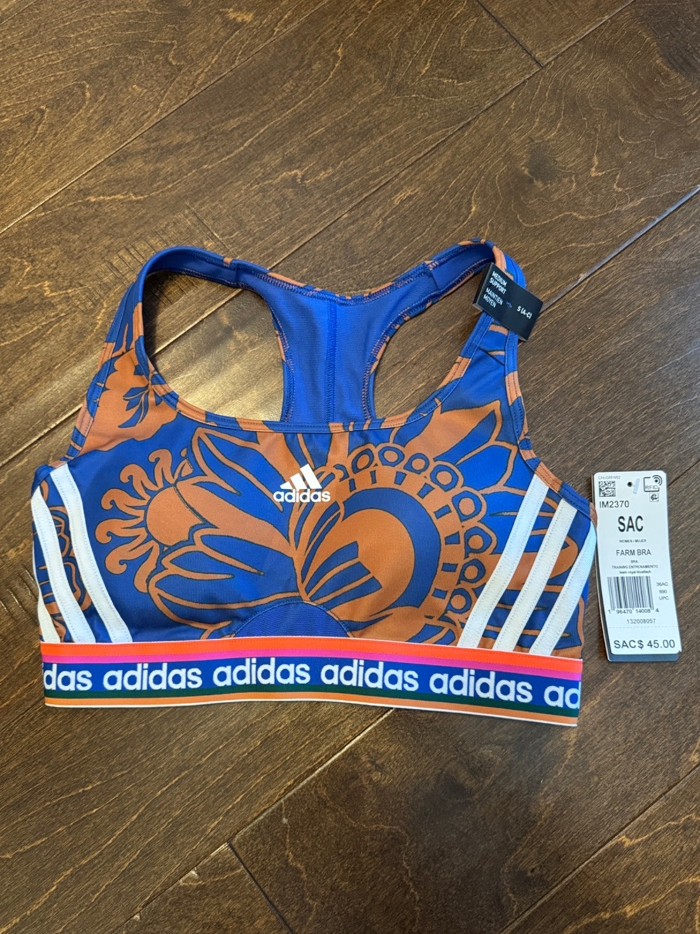 adidas x FarmRio Blue & Orange Floral Racerback Sports Bra